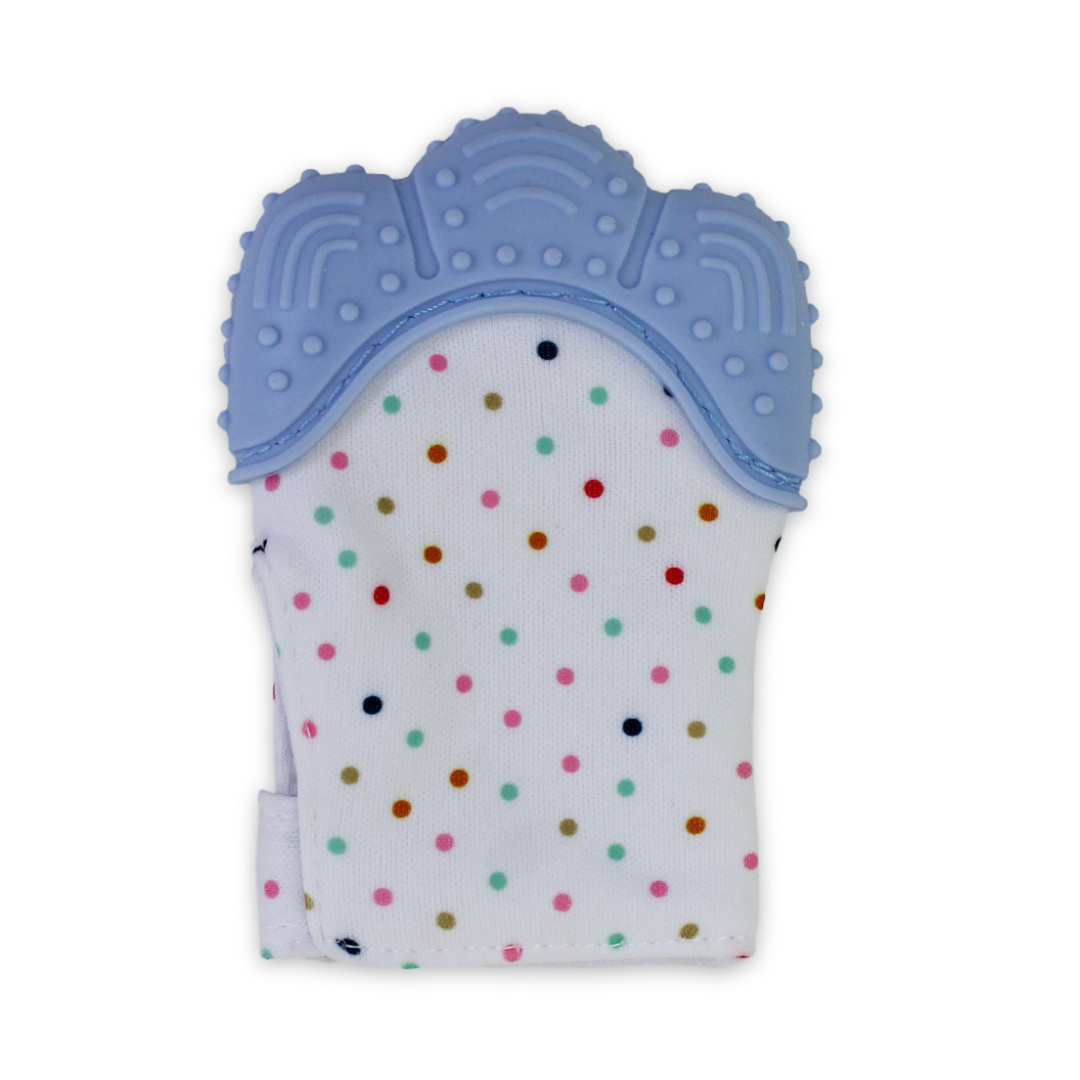 Smart Baby Gloves Teether – Baby Blue  with Polka Dots Print