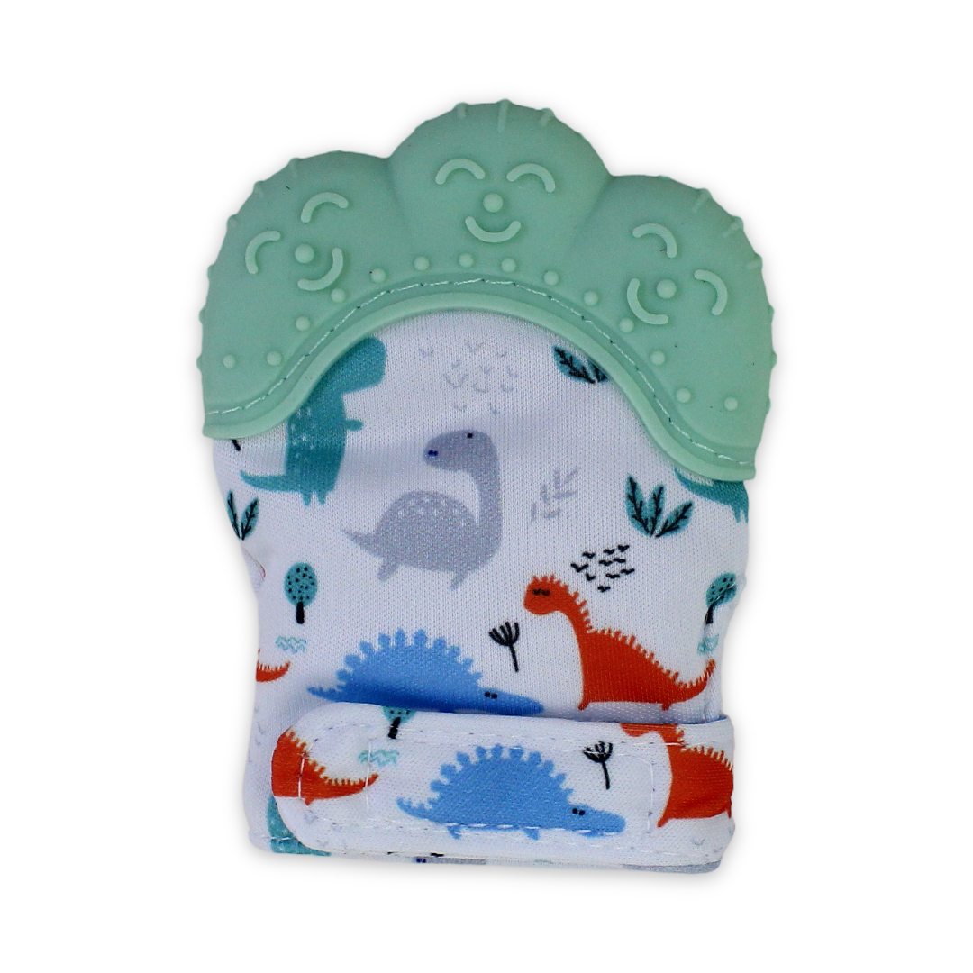 Smart Baby Gloves Teether – Aqua with Dino Print