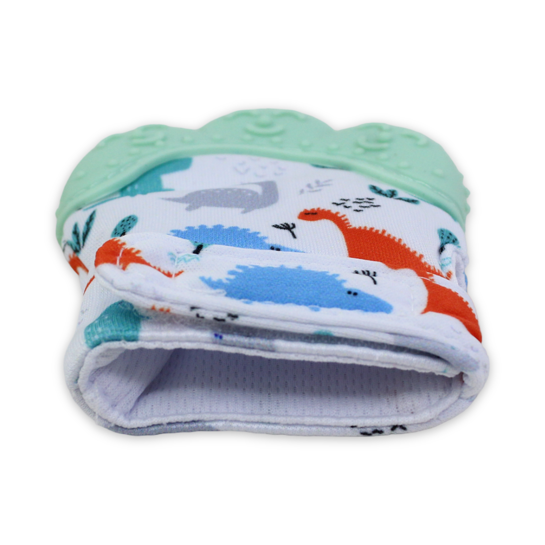 Smart Baby Gloves Teether – Aqua with Dino Print