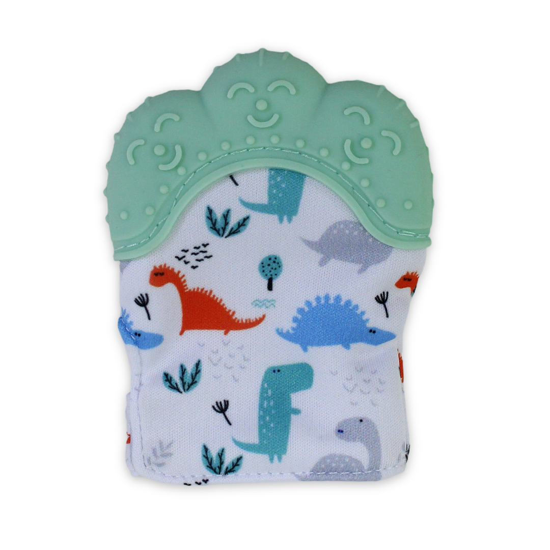 Smart Baby Gloves Teether – Aqua with Dino Print