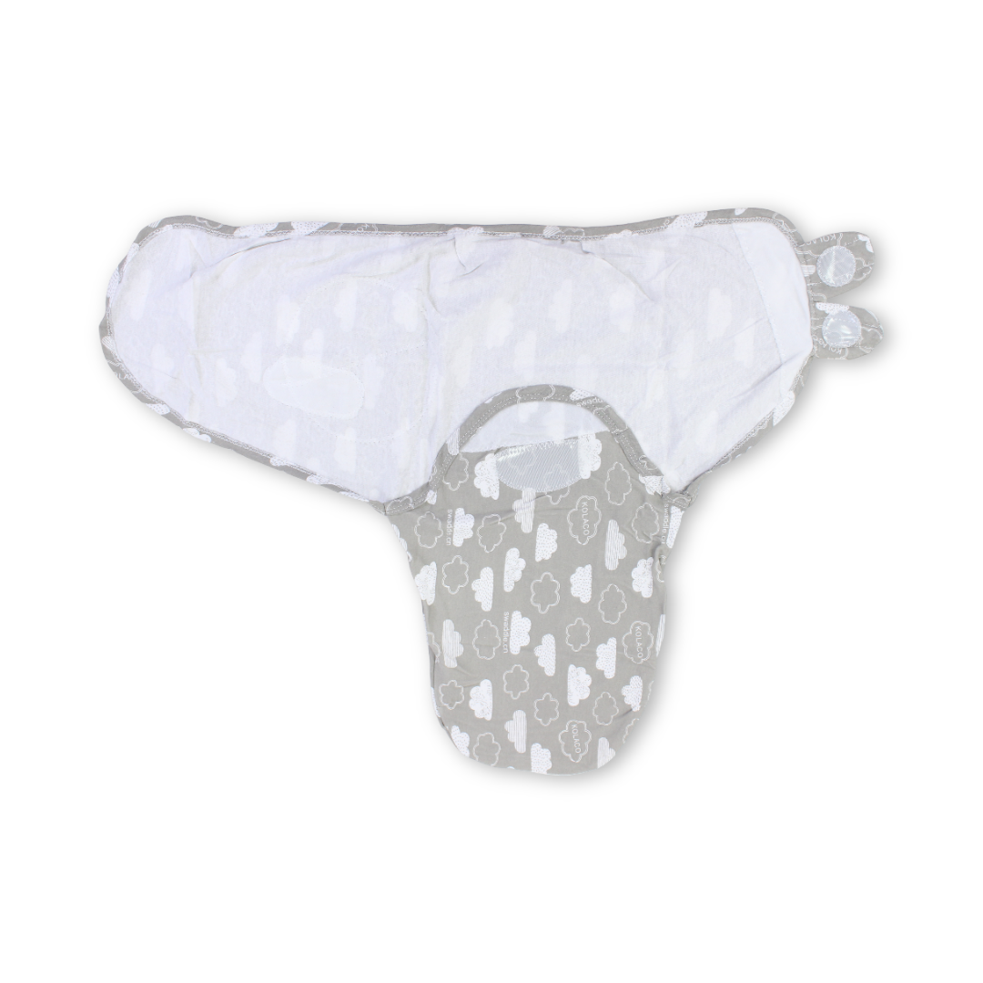 Kolaco Swaddle Wrap – Grey with Clouds Print