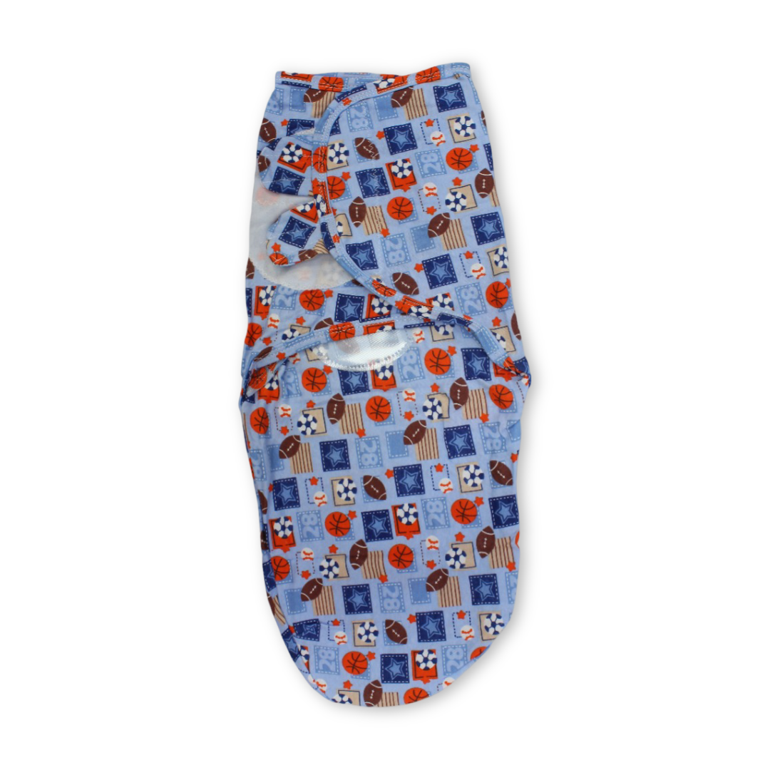 Kolaco Cotton Baby Swaddle – Baby Blue with Sports Print - Baby Essentials