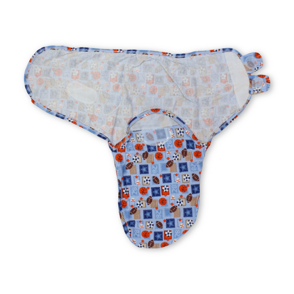 Kolaco Cotton Baby Swaddle – Baby Blue with Sports Print