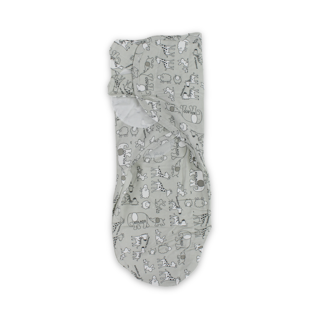 Kolaco Cotton Baby Swaddle – Grey with Animals Print - Baby Essentials