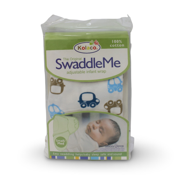 Kolaco Cotton Baby Swaddle – Off-White with Cars Print