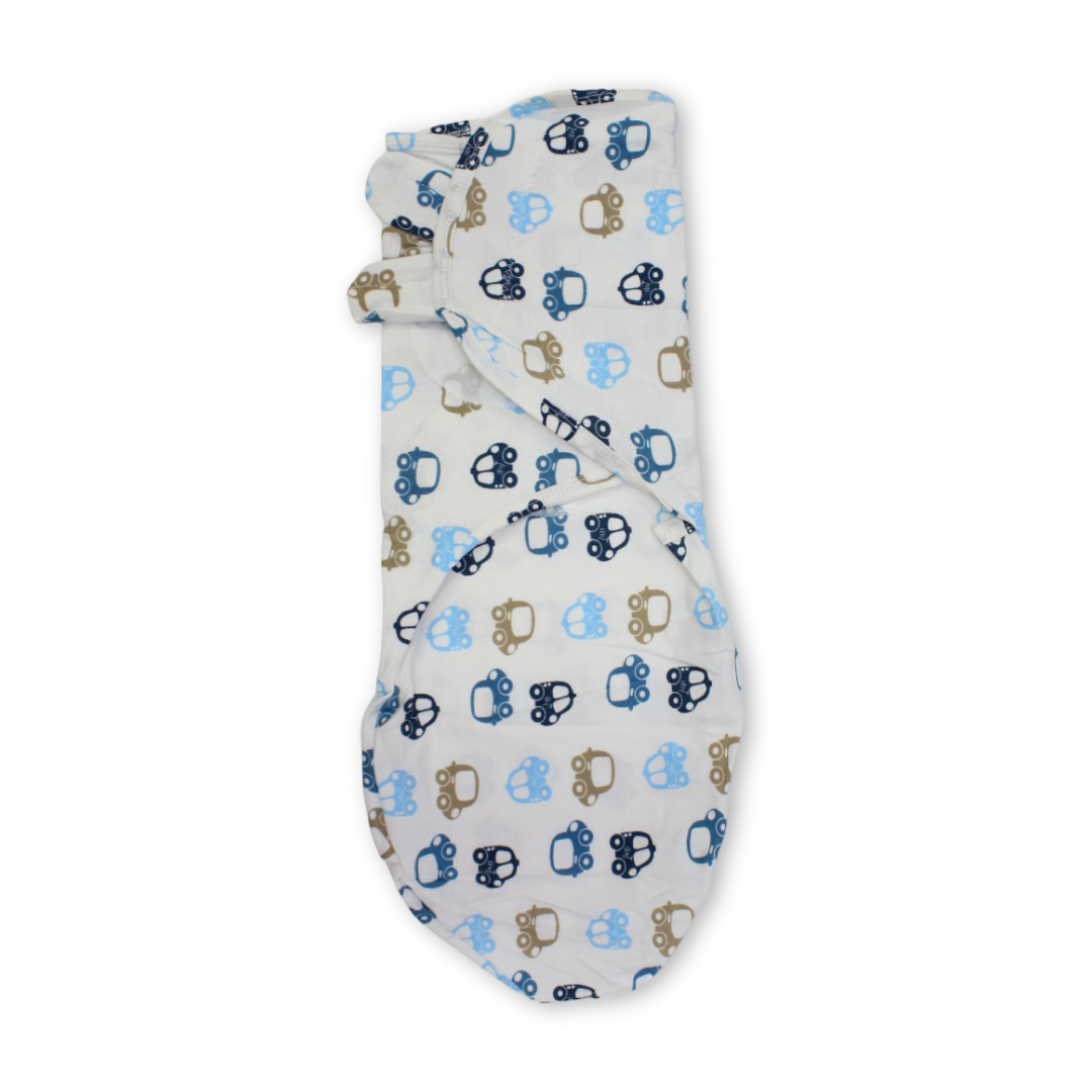 Kolaco Cotton Baby Swaddle – Off-White with Cars Print