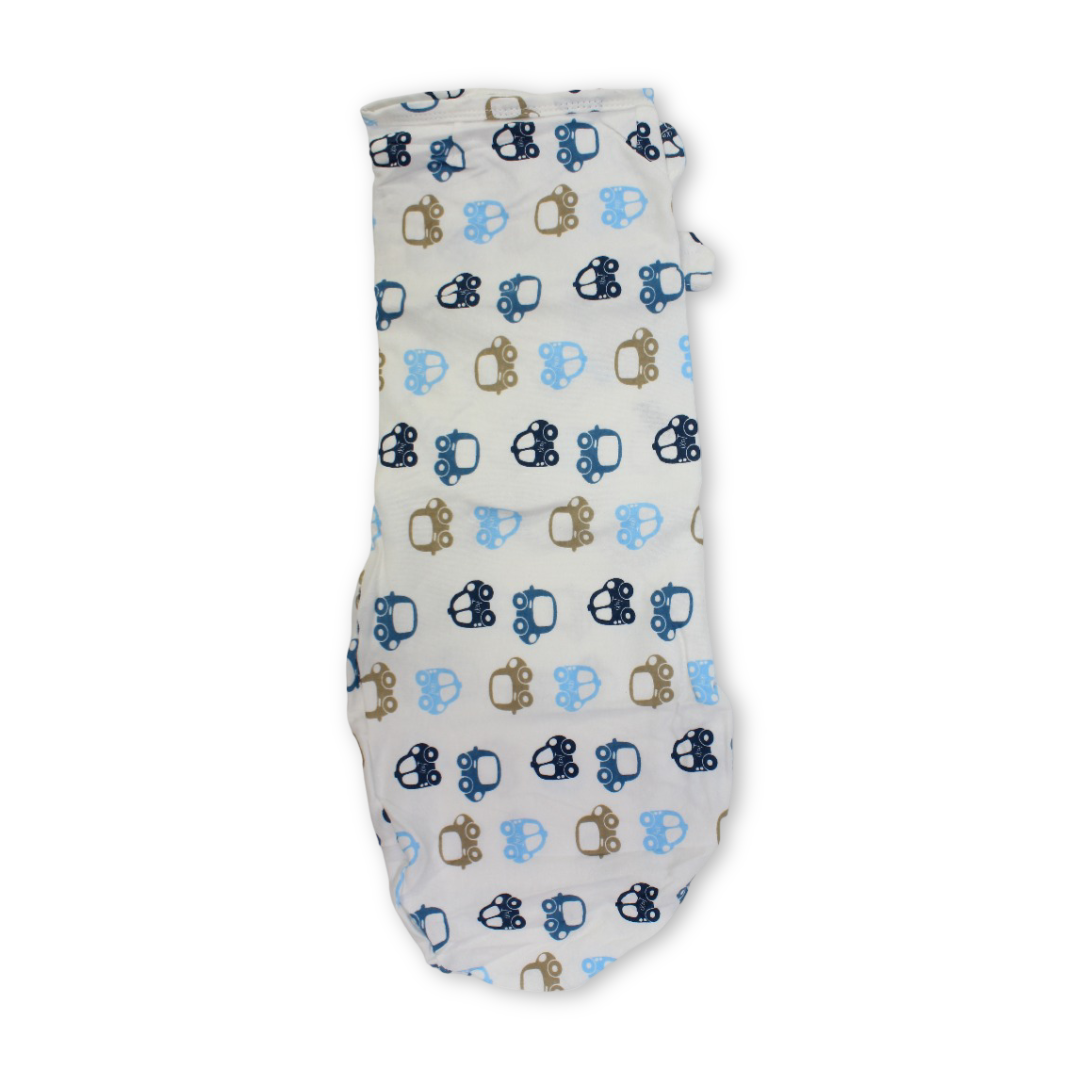 Kolaco Cotton Baby Swaddle – Off-White with Cars Print