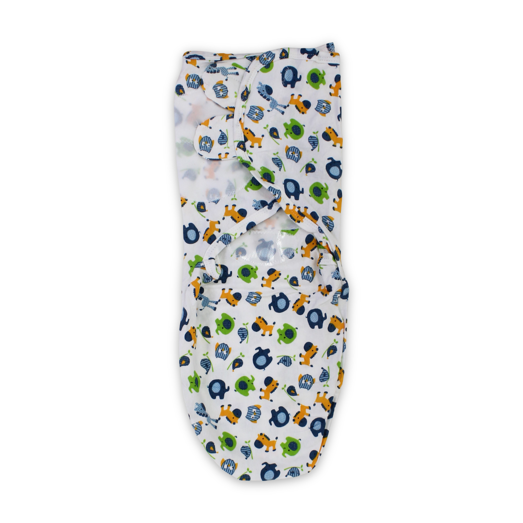 My Baby Cotton Swaddle Blanket – White with Animals Print