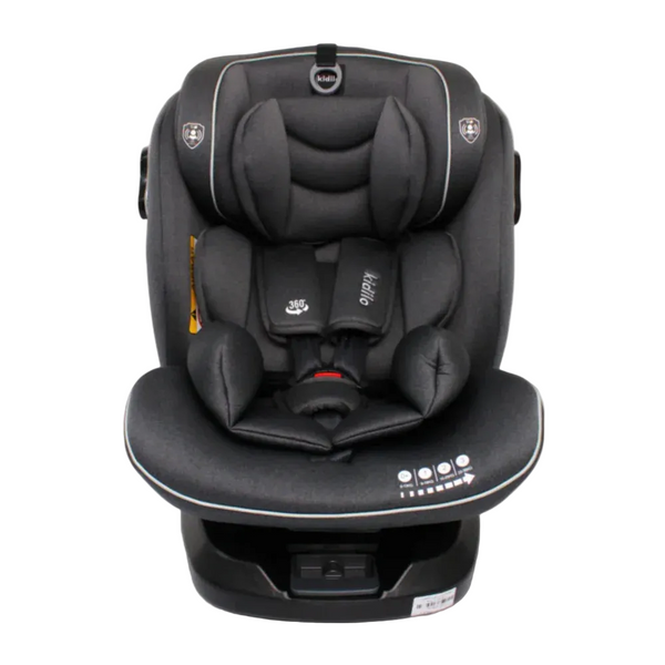 مقعد السيارة كيديلو Isofix دوّار 360 درجة، لون رمادي داكن – الحل الشامل للأطفال من الولادة حتى 12 سنة