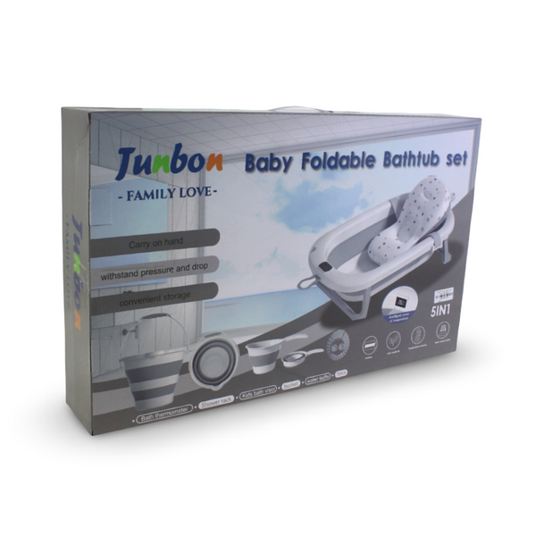 Junbon 5-in-1 Baby Foldable Bathtub Set – Grey