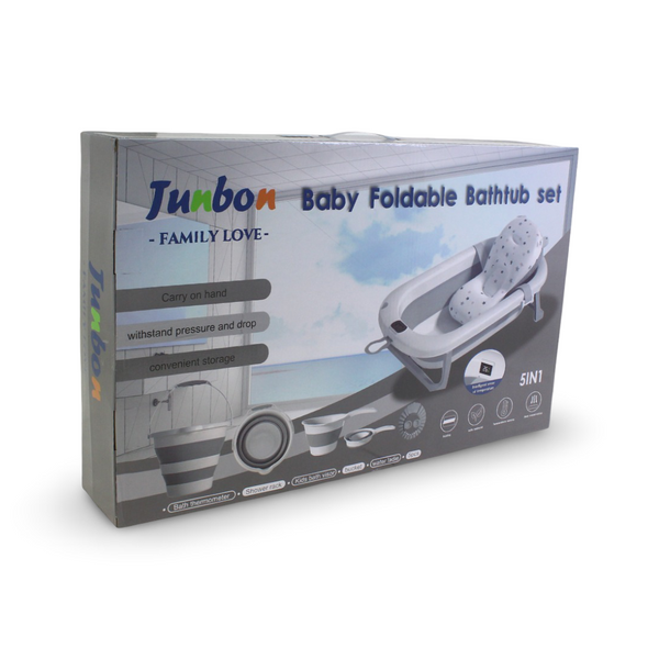 Junbon 5-in-1 Baby Foldable Bathtub Set – Grey