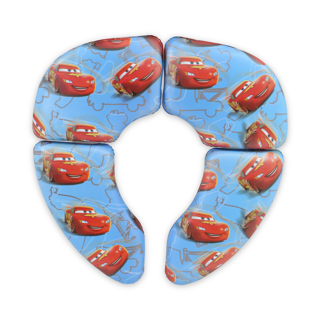 Cushie Traveler Folding Padded Potty Seat – Baby Blue with Cars Print