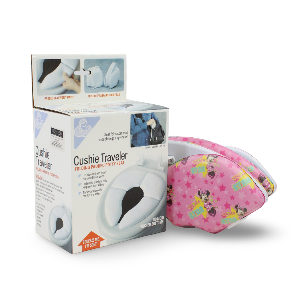 Cushie Traveler Folding Padded Potty Seat – Pink with Minnie Mouse Print