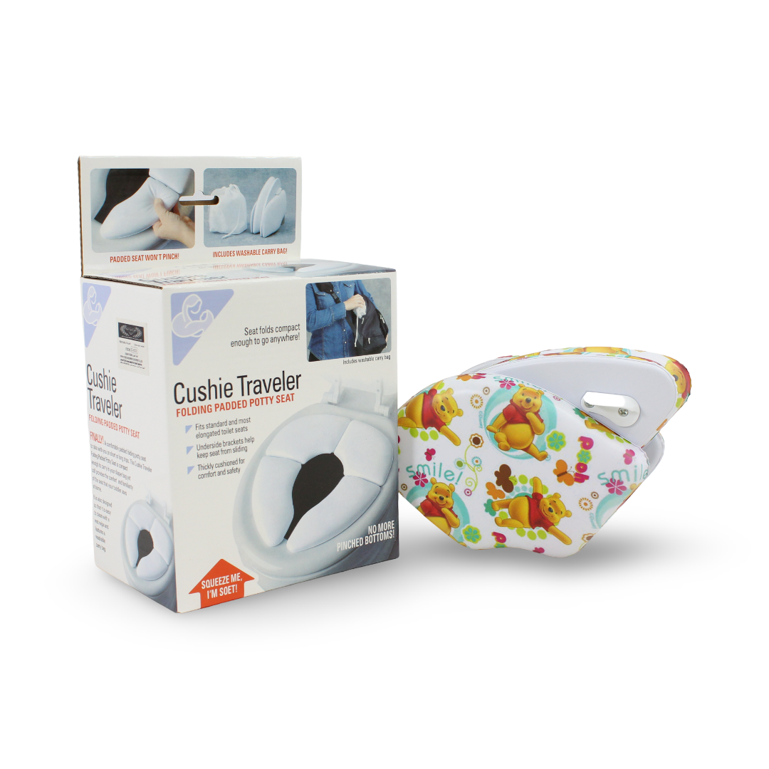 Cushie Traveler Folding Padded Potty Seat – White with Pooh Print