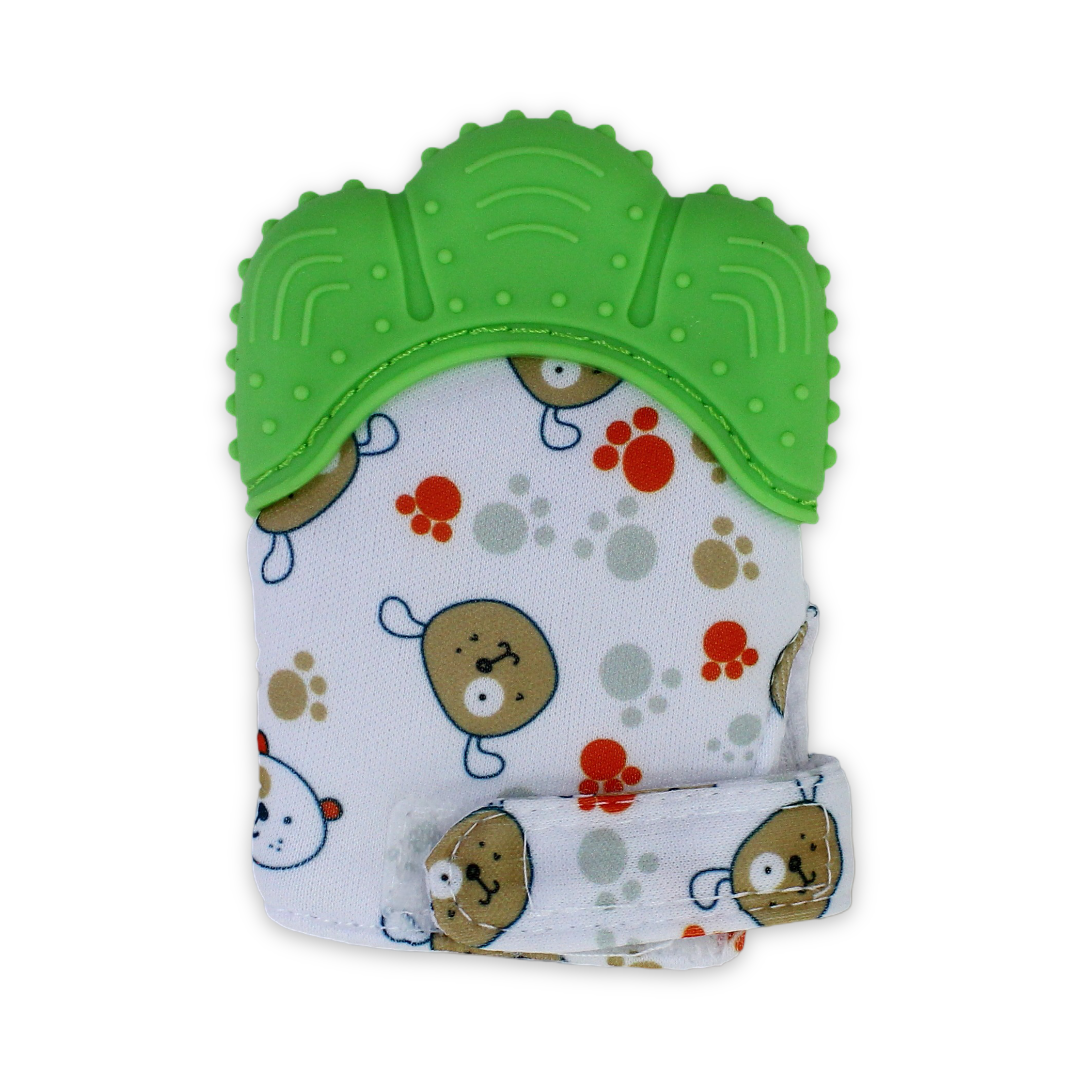 Smart Baby Gloves Teether – Green with Teddy Bear Print