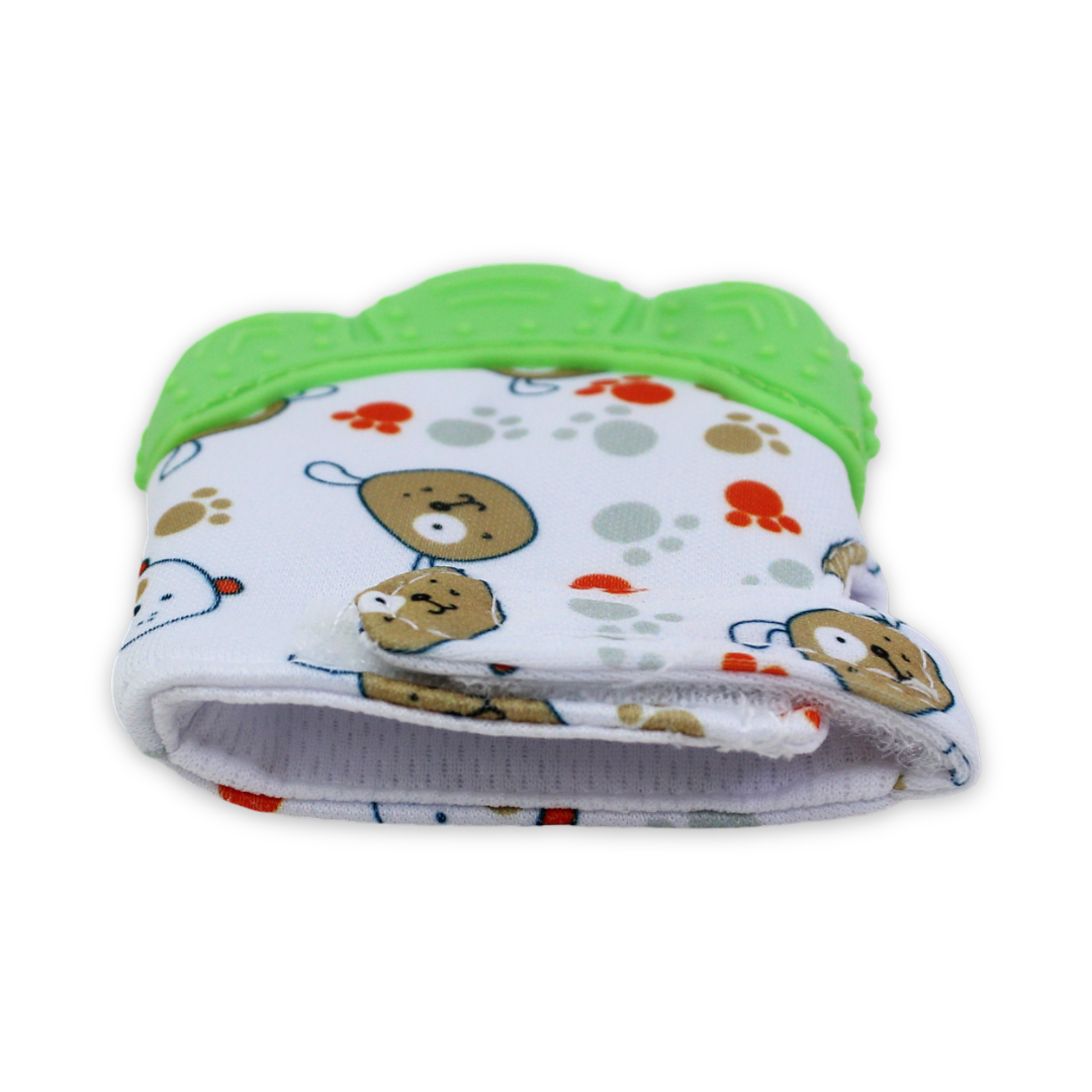 Smart Baby Gloves Teether – Green with Teddy Bear Print