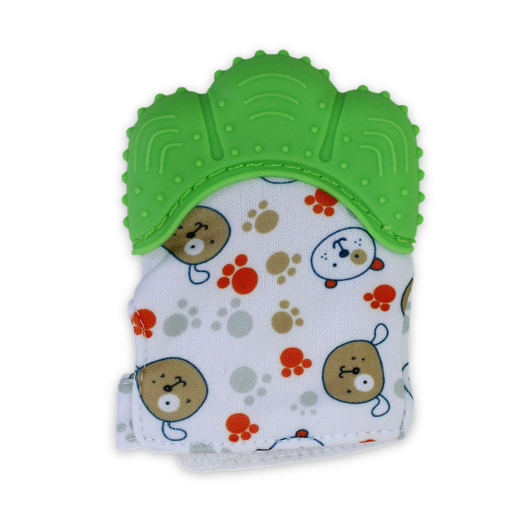 Smart Baby Gloves Teether – Green with Teddy Bear Print