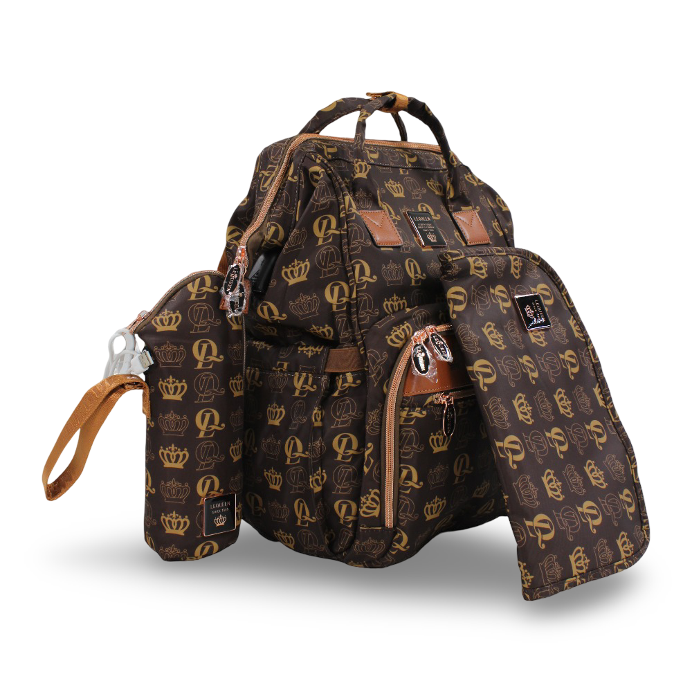 LeQueen Diamond 8th Special Edition Soft Waterproof Diaper Bag – Brown & Gold