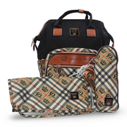 LeQueen Diaper Bag – Checkered Gold with Crown Print