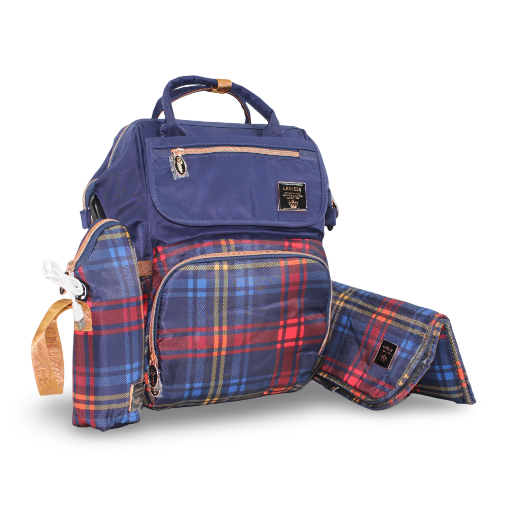 LeQueen Diamond 8th Special Edition Soft Waterproof Diaper Bag – Blue & Gold - Baby Essentials