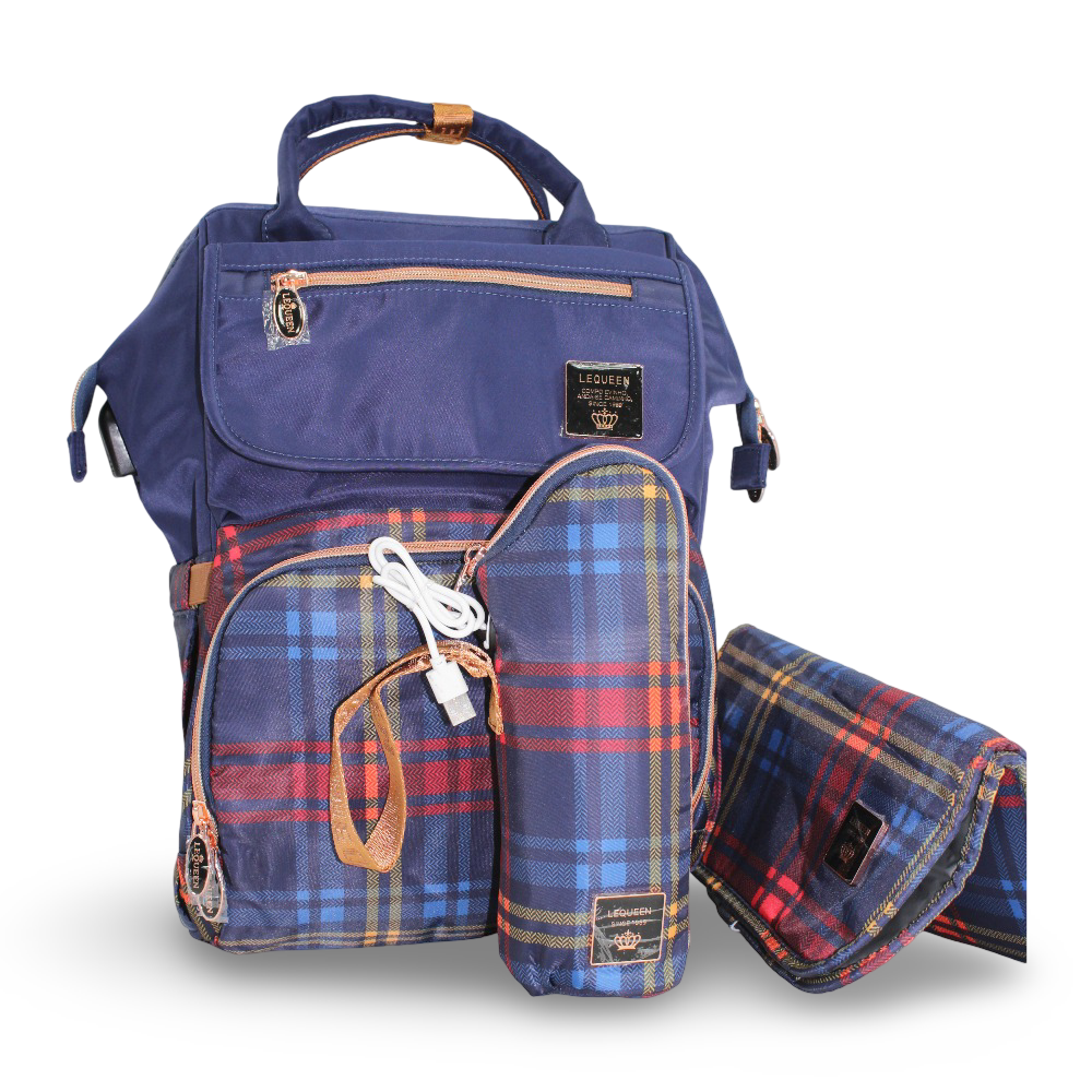 LeQueen Diamond 8th Special Edition Soft Waterproof Diaper Bag – Blue & Gold