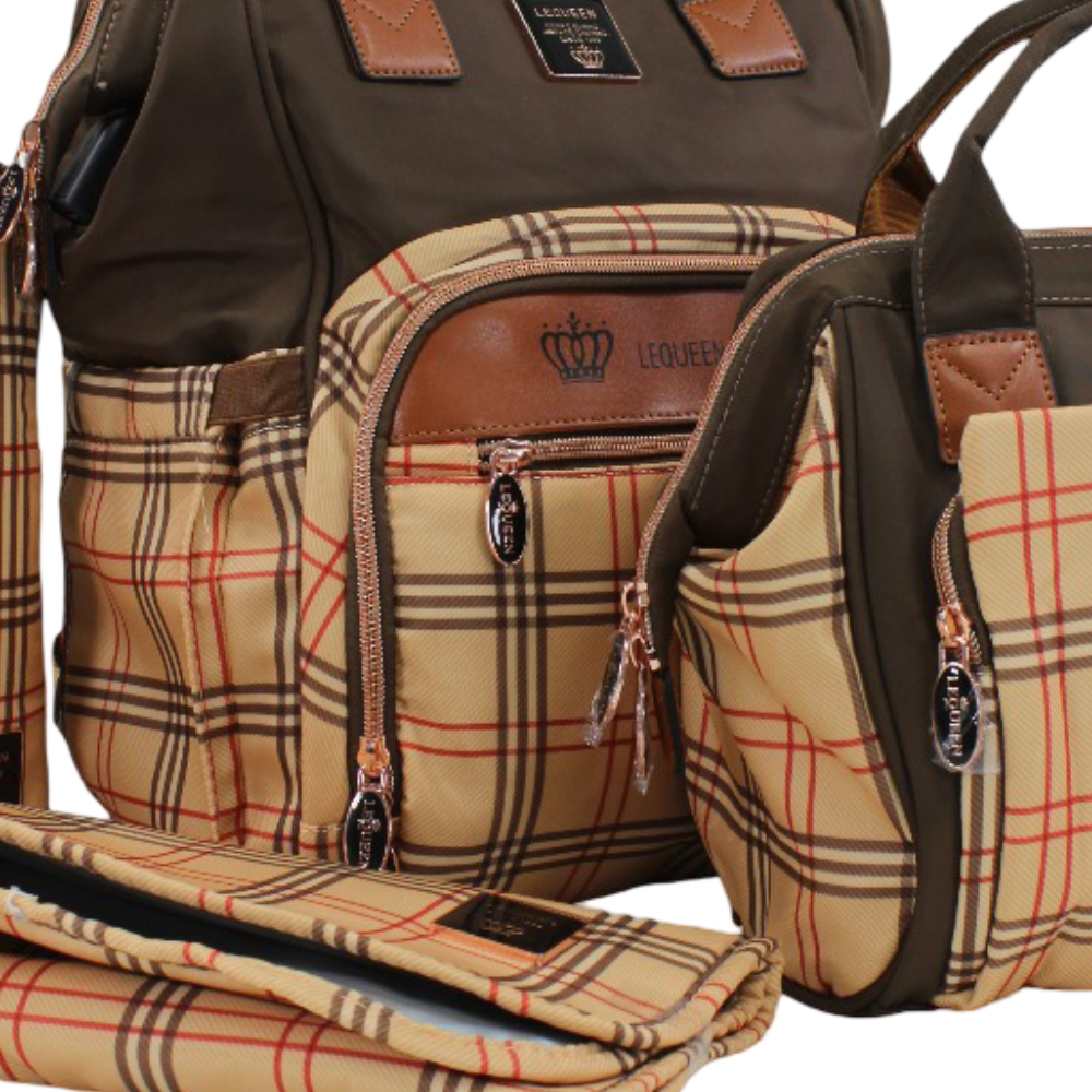 LeQueen Diamond 8th Special Edition Soft Waterproof Diaper Bag Set – Brown & Gold