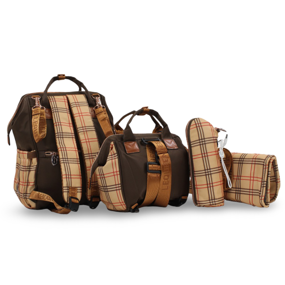 LeQueen Diamond 8th Special Edition Soft Waterproof Diaper Bag Set – Brown & Gold