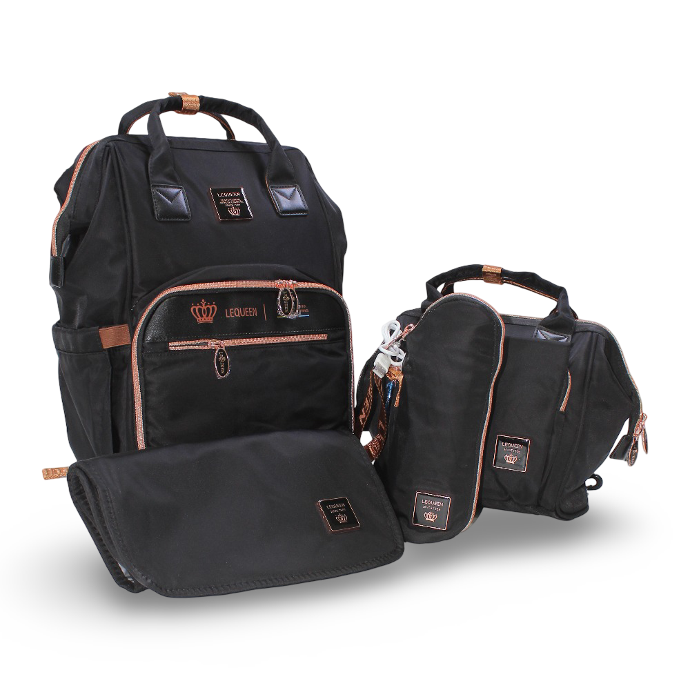 LeQueen Diaper Bag Travel Set – Black & Gold