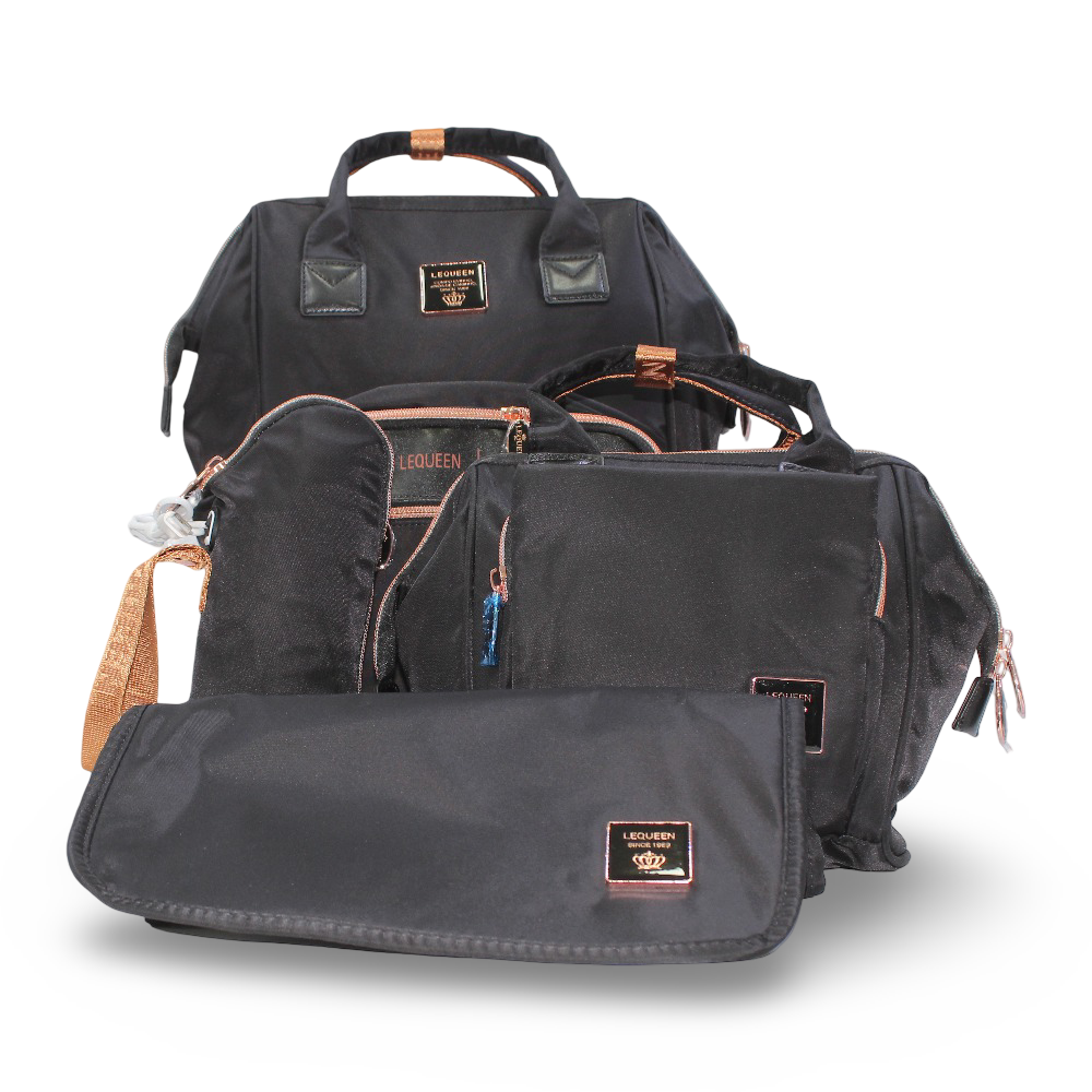 LeQueen Diaper Bag Travel Set – Black & Gold