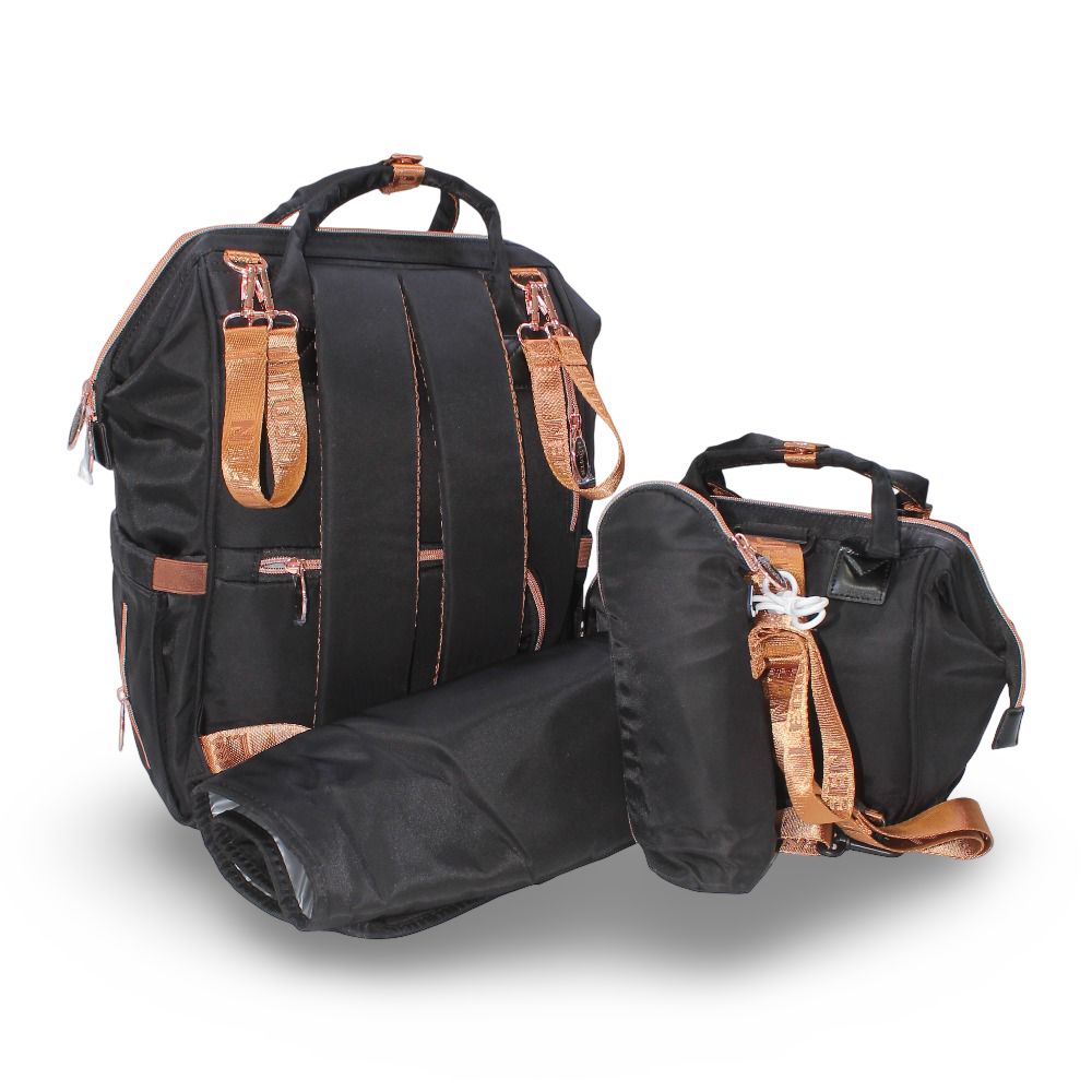 LeQueen Diaper Bag Travel Set – Black & Gold