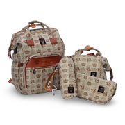 LeQueen Diaper Bag Travel Set – Beige & Gold with Crown Print