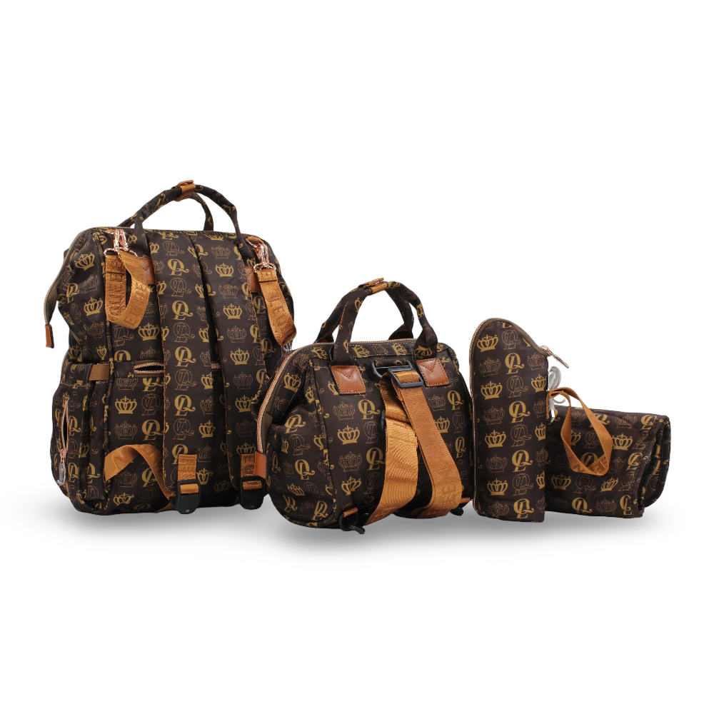 LeQueen Diamond 8th Special Edition Soft Waterproof Diaper Bag Set – Brown & Gold