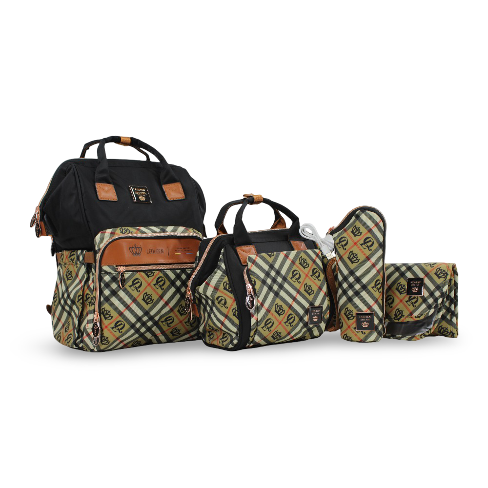 LeQueen Diamond 8th Special Edition Soft Waterproof Diaper Bag Set – Checkered Gold