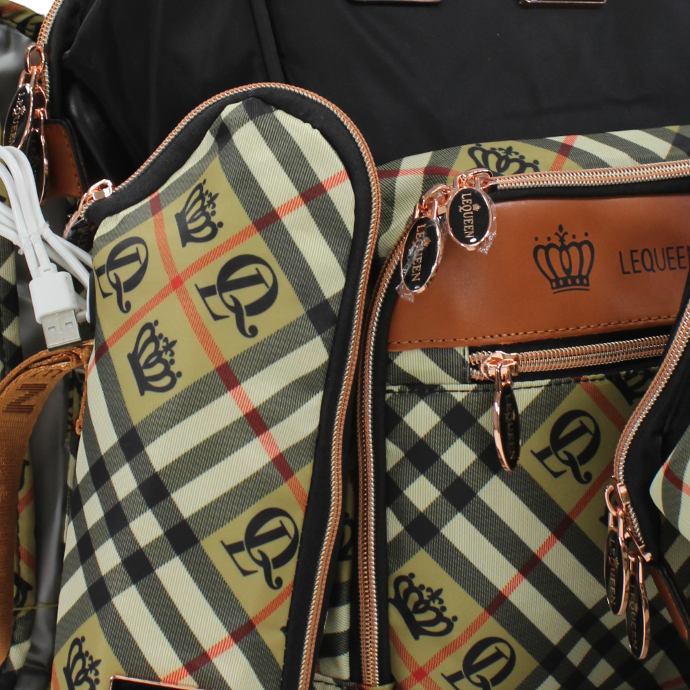 LeQueen Diamond 8th Special Edition Soft Waterproof Diaper Bag Set – Checkered Gold