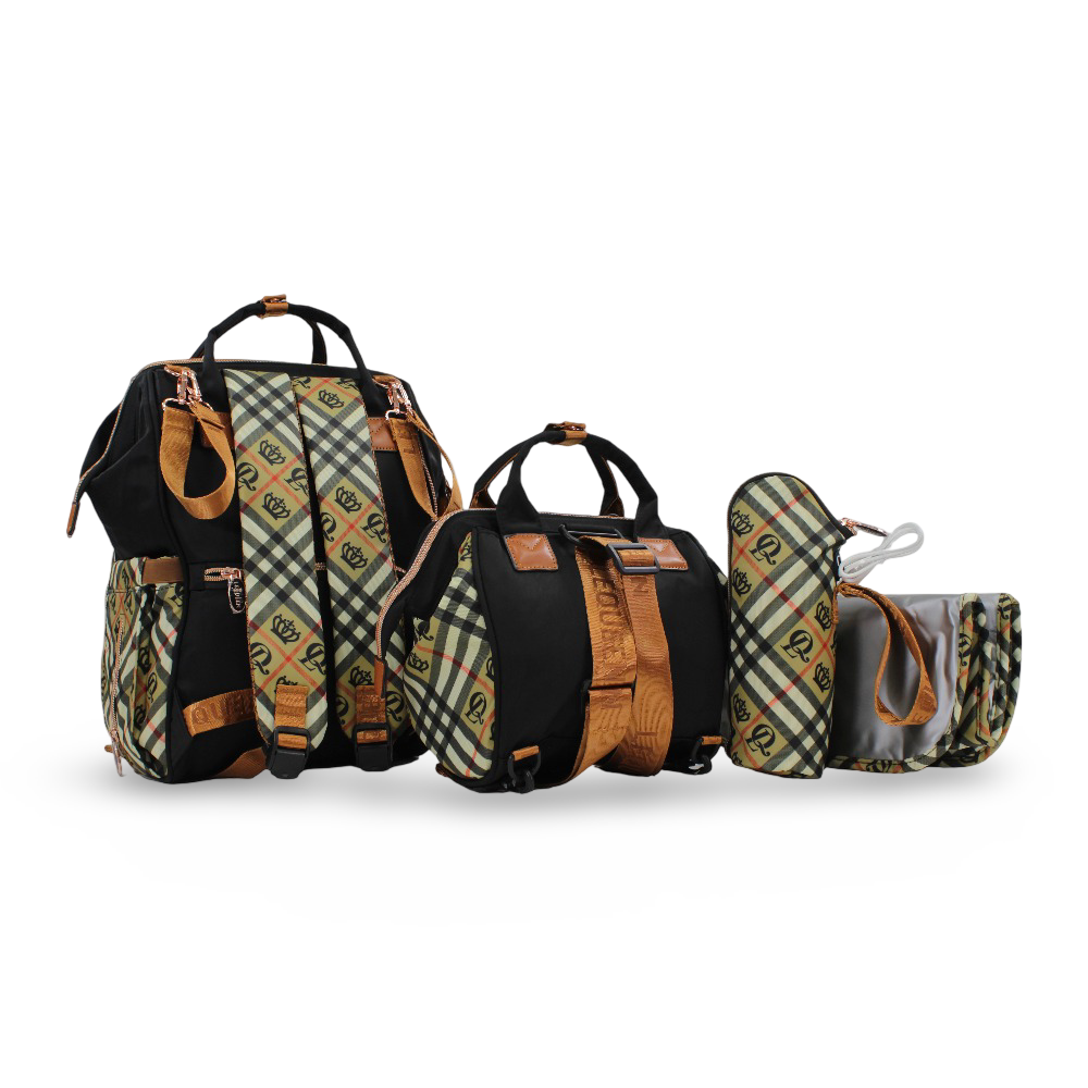 LeQueen Diamond 8th Special Edition Soft Waterproof Diaper Bag Set – Checkered Gold