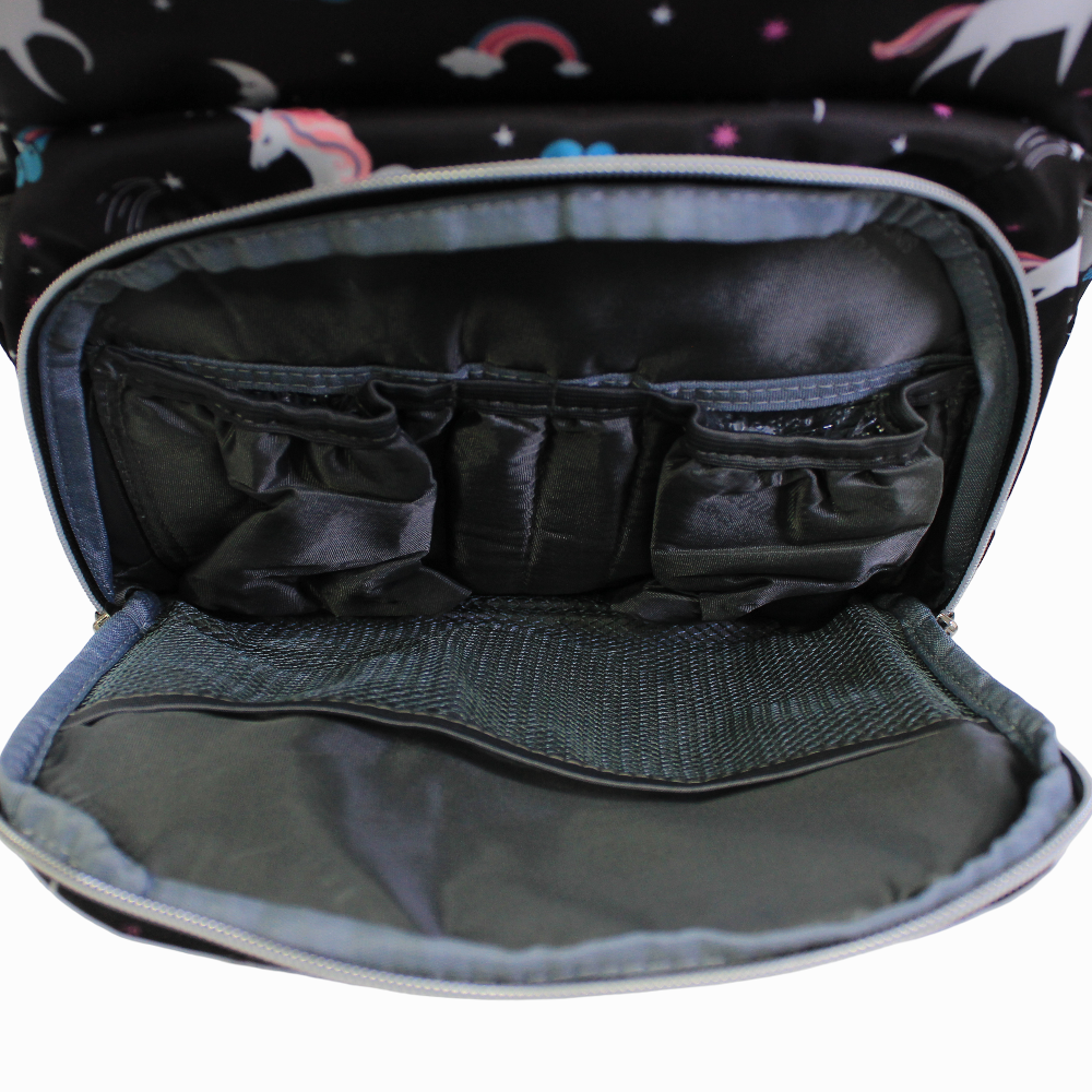 LeQueen Diamond 7th Edition Soft Waterproof Diaper Bag - Black with Unicorn Print