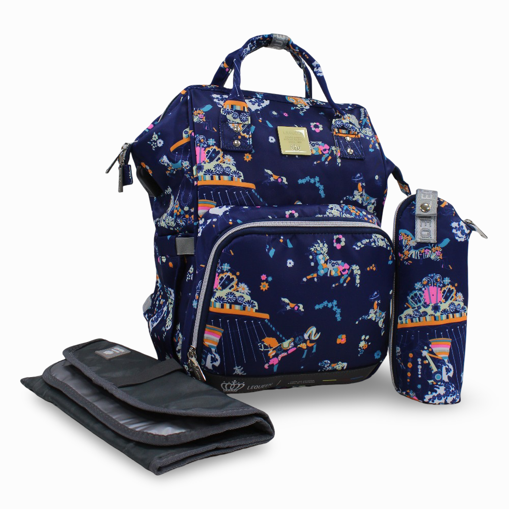 LeQueen Diamond 7th Edition Soft Waterproof Diaper Bag - Navy Blue with Unicorn Print