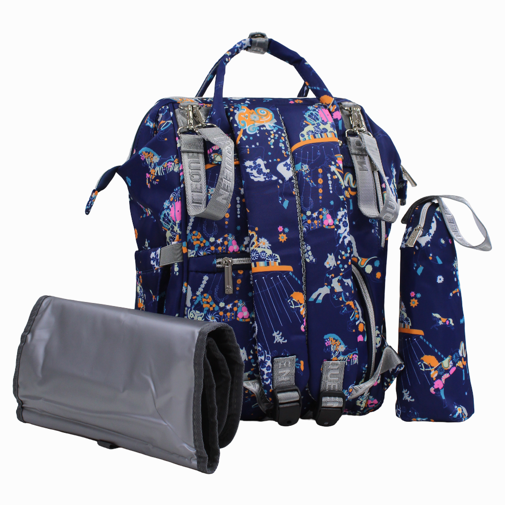 LeQueen Diamond 7th Edition Soft Waterproof Diaper Bag - Navy Blue with Unicorn Print