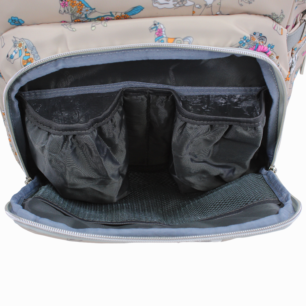 LeQueen Diamond 7th Edition Soft Waterproof Diaper Bag - Beige with Unicorn Print