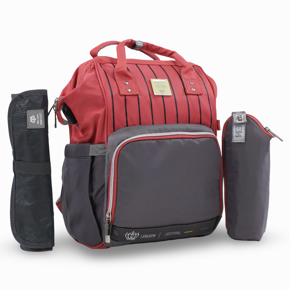 LeQueen Diamond 7th Edition Soft Waterproof Diaper Bag - Red & Grey