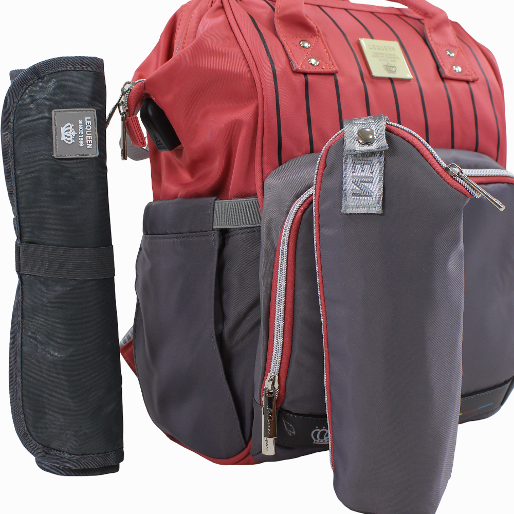 LeQueen Diamond 7th Edition Soft Waterproof Diaper Bag - Red & Grey