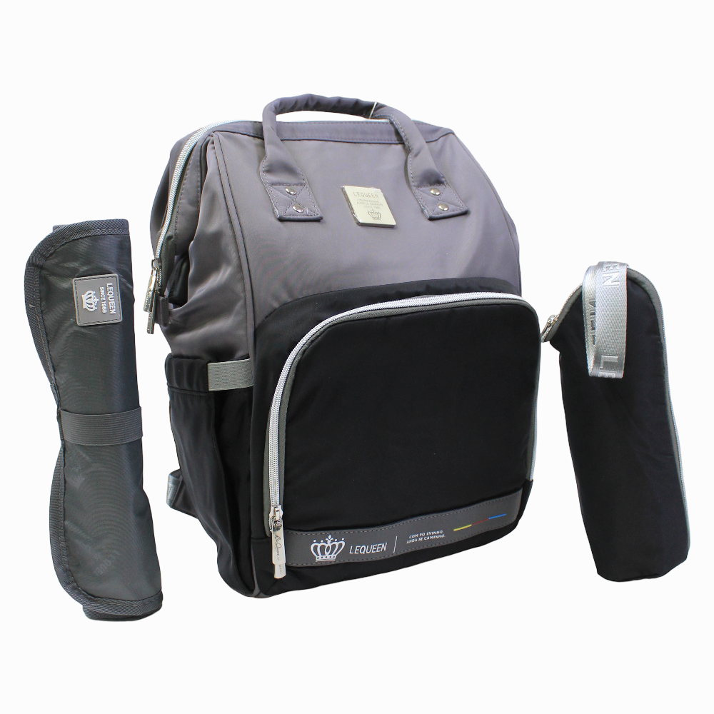 LeQueen Diamond 7th Edition Soft Waterproof Diaper Bag - Black & Grey