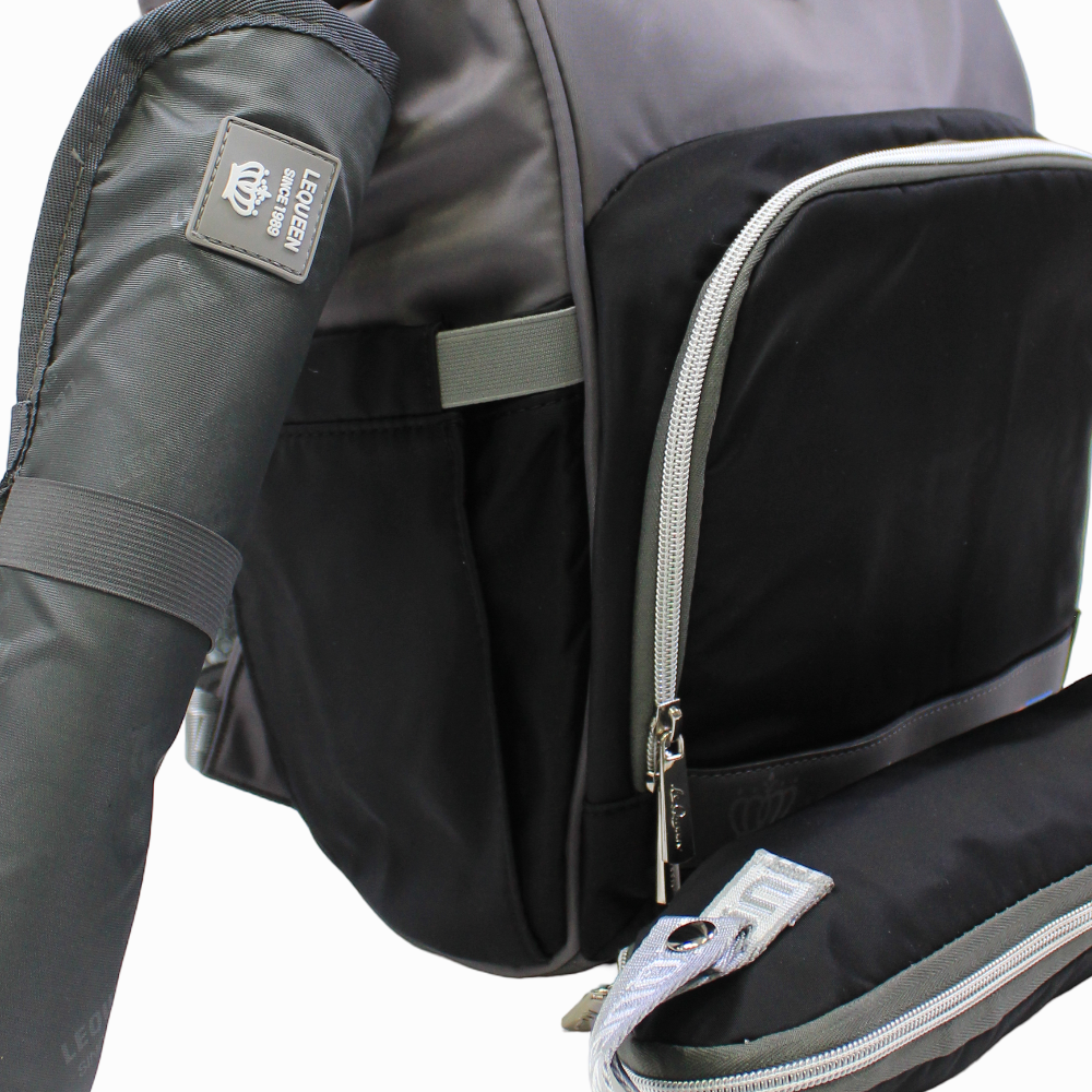 LeQueen Diamond 7th Edition Soft Waterproof Diaper Bag - Black & Grey