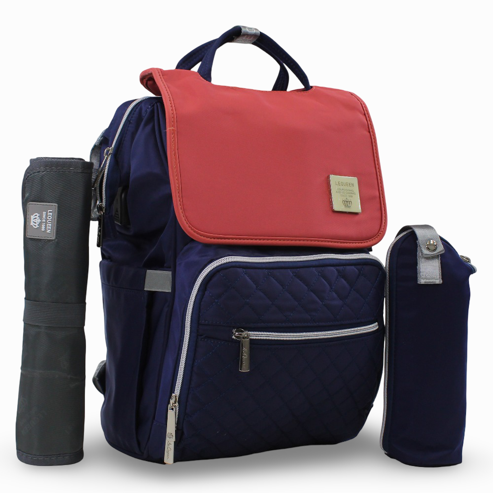 LeQueen Diamond 7th Edition Soft Waterproof Diaper Bag - Red & Navy