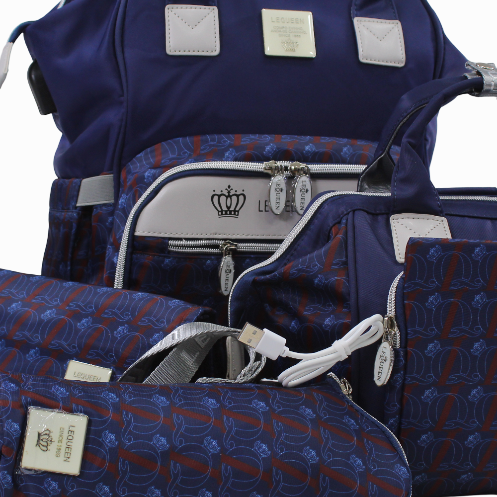 LeQueen Diamond 8th Special Edition Soft Waterproof Diaper Bag Set - Navy Blue