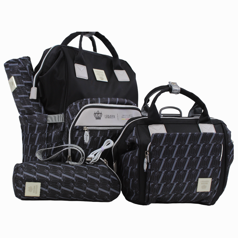 LeQueen Diamond 8th Special Edition Soft Waterproof Diaper Bag Set - Black