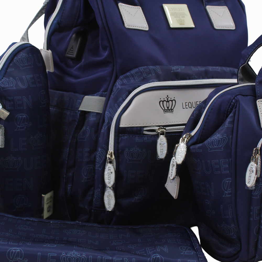 LeQueen Diamond 8th Special Edition Soft Waterproof Diaper Bag Set - Navy Blue