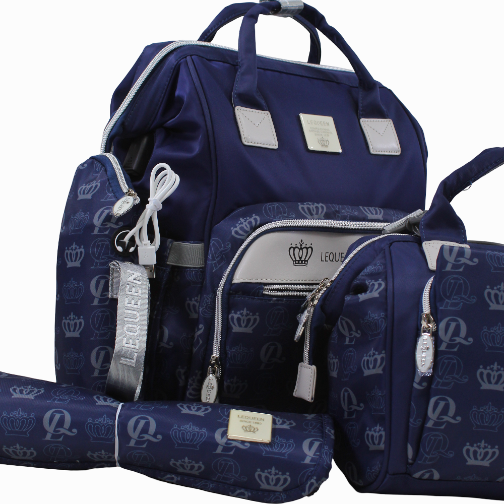 LeQueen Diamond 8th Special Edition Soft Waterproof Diaper Bag Set - Navy Blue