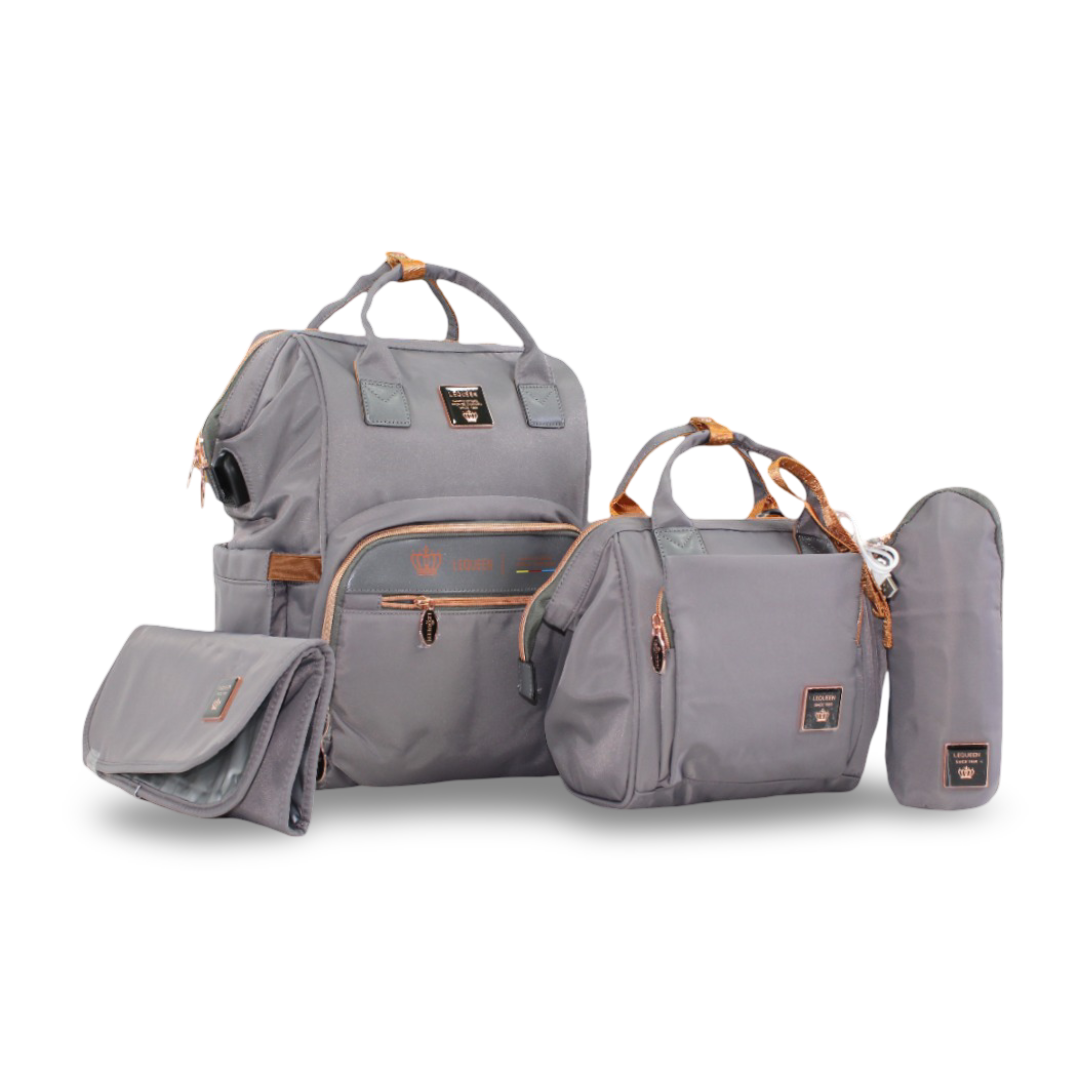 LeQueen Diaper Bag Set – Grey & Gold
