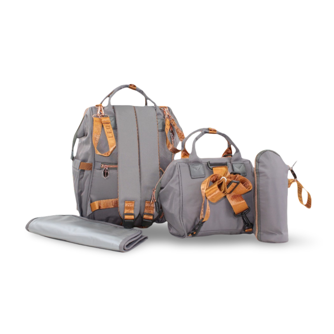 LeQueen Diaper Bag Set – Grey & Gold